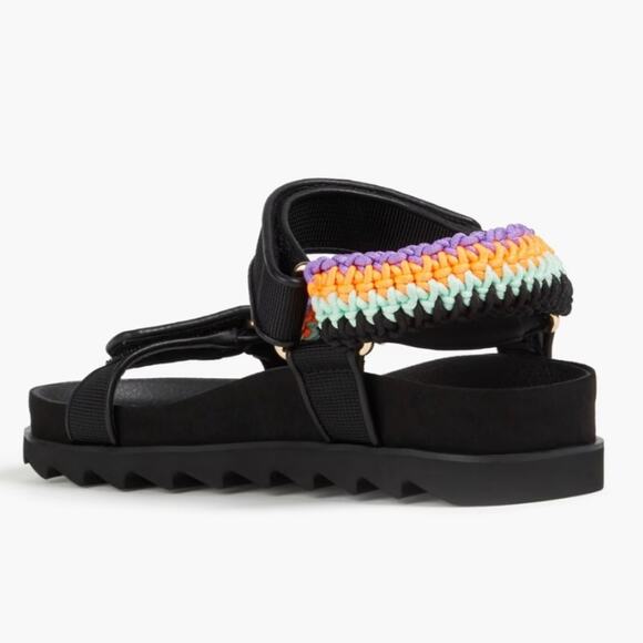 Sandro Black Leather Crochet-Knit Platform Sport Sandals EU 36 NEW - Picture 4 of 12